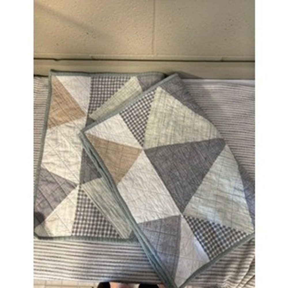 Origami Patchwork 30x20 Standard Sham Grey Green Tan Geometric Cotton Quilt